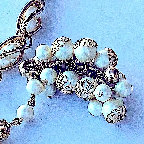 HOBE PEARLS 3PC SET VINTAGE EARRING NECKLACE BRACELET GOLD - Picture 12 of 13